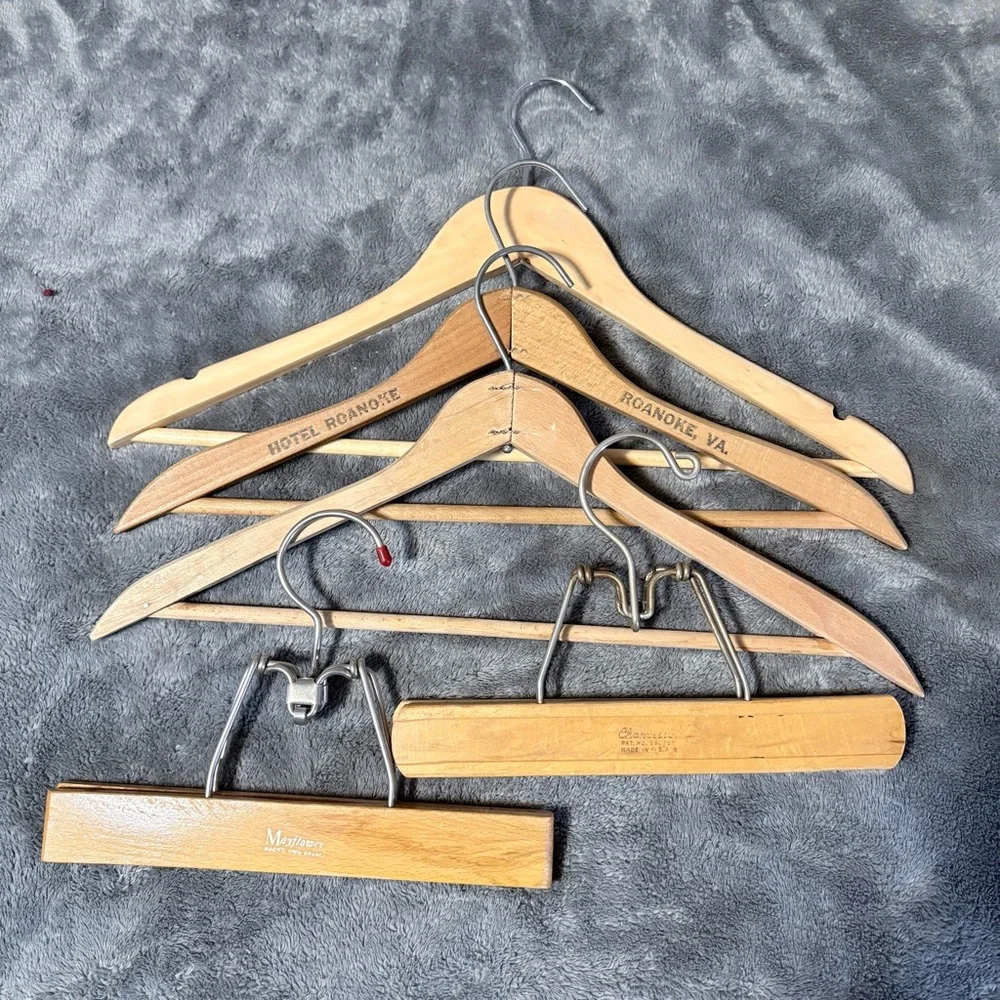Set of 5 Wooden Hangers 3 Shirt and 2 Pant Hangers